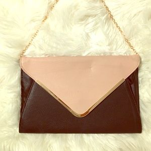 Light Tan & Black Envelope Clutch w Gold Hardware